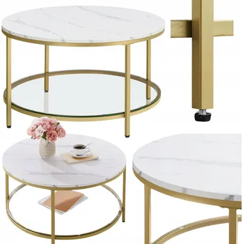 Konferenční stolek Konferenční stolek Songmics kulatý 80 x 80 x 46 cm bílý, zlatý