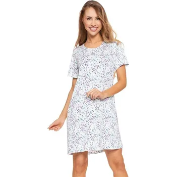 Dámská noční košile Noční košilka Vesna bílá s rostlinami - S