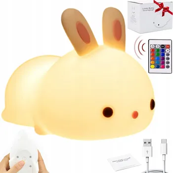 Lampička KRÁLÍK NOČNÍ LAMPA LED RGB PRO DĚTI BAREVNÉ SILIKONOVÉ ZAJÍČEK S DÁLKOVÝM OVLÁDÁNÍM