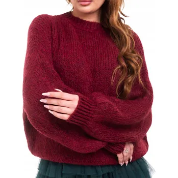 Dámský svetr Och Bella dámský svetr červený volný k bokům univerzální velikost