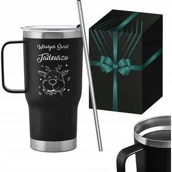 Termohrnek Termohrnek s gravírováním Vánoční se slámkou Držákem Dárek k Vánocům