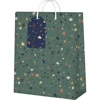 Party dekorace Dárková taška malá - Zelené terrazzo (17,8 × 9,8 × 22,9 cm) - Albi