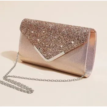 Kabelka B-TOP Zlato-růžová kabelka přes rameno s třpytivou přední stranou