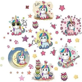 Kojenecká váha Samolepka na zeď Kibi Jednorožec Jednorožec s hvězdami Barevní jednorožci Samolepka na stěnu Dětský