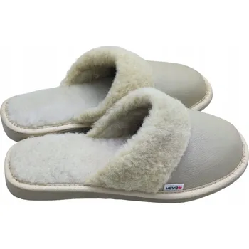 Dámské pantofle Pantofle kožené, Zimní domácí pantofle vlněné Zateplené ECRU 42
