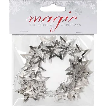 Vánoční dekorace LAALU Vánoční ozdoby - řetěz, stříbrný s hvězdičkami, 2 m