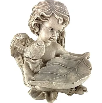 Zahradní dekorace Anděl s listem a ptáčkem velký