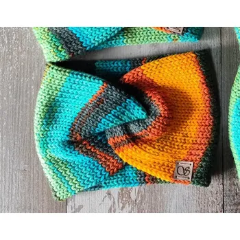 Zimní čelenka Pletená čelenka - oranžově zelená č.4