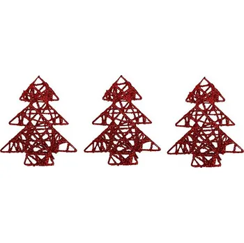 Vánoční dekorace LAALU Vánoční ozdoby - stromeček, červený, 10 cm, 3 ks