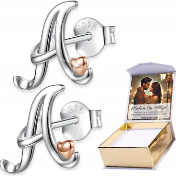 Náušnice Stříbrné Náušnice Písmena písmenka A se srdcem Pozlacené srdíčko STŘÍBRO 925