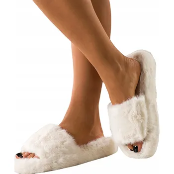 Dámské pantofle PANTOFLE Dámské Ecru POHODLNÉ Domácí Obuv S KOŽÍŠKEM Platforma Lehké vel. 38/39