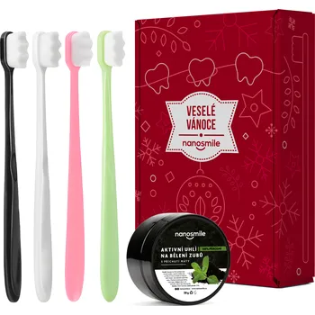 Zubní kartáček Nanosmile Vánoční dárkový set zubních kartáčků a aktivního uhlí na bělení zubů