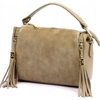 Kabelka Kožená semišová kabelka LUKA s třásněmi - tmavě béžová