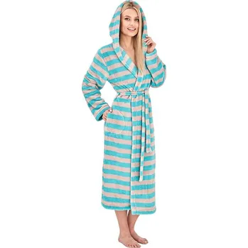 Dámský župan Dámský župan Vinta tyrkysovo-šedé pruhy - M