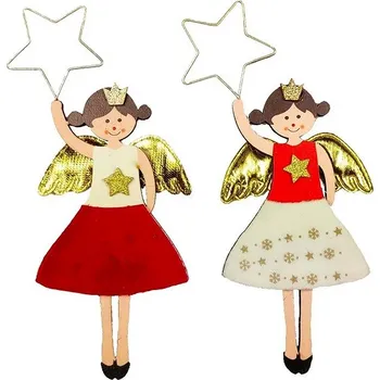 Vánoční dekorace LAALU Vánoční ozdoby - anděl se zlatými křídly, 19 cm, 2 ks