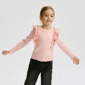 Reserved - Žebrovaná halenka s volánem - pudrově růžová - 331FT-39X - 331FT-39X-116