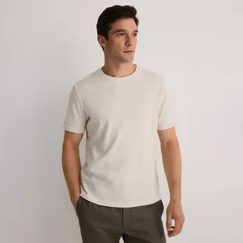 Pánské tričko Reserved - Tričko ze směsi lnu - béžová - 162EG-08X - 162EG-08X-S