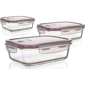 Dóza na potraviny Sada skleněných dóz LORA 550 950 1450 ml s víčkem, bordó