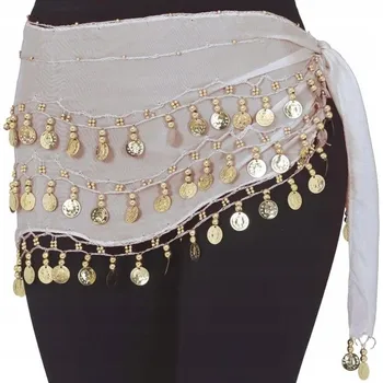 Dámská sukně SUKNĚ PRO BŘIŠNÍ TANEC BÍLÁ S MINCEMI DOPLNĚK KE KOSTÝMU