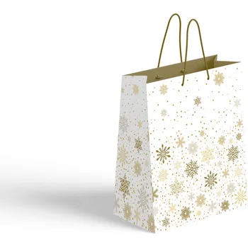 Dárková taška Taška dárková 260x120x320 mm Vločky, bílá, zlatá