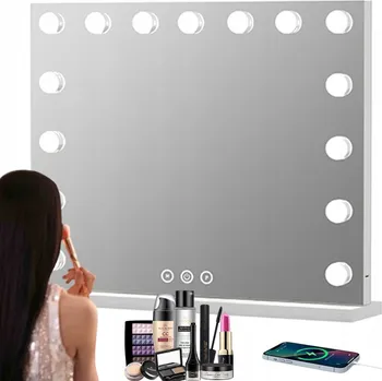 Zrcadlo BÍLÉ ZÁVĚSNÉ ZRCADLO HOLLYWOOD S LED OSVĚTLENÍM 58X46 IDEÁLNÍ PRO LÍČENÍ