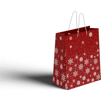 Dárková taška Taška dárková 260x120x320 mm Vločky, červená, bílá