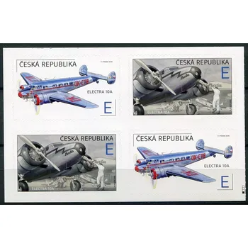 Poštovní známka Česká pošta (2019) Pof. 1042 - 1043 (4-bl) ** - Česká republika - Svět v oblacích "E" - letadlo Electra 10A firmy Baťa
