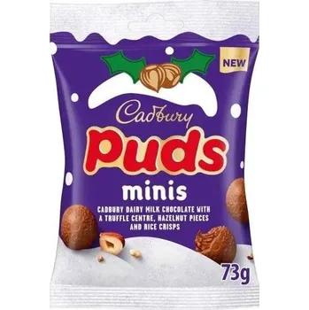 Čokoláda Cadbury Mini Puds čokoládové kuličky s nugátovou náplní s oříšky a křupinkami 73 g
