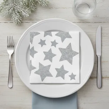 Papírový ubrousek Dekorativní papírový ubrousek STŘÍBRNÉ HVĚZDY 33x33 cm balení 20 ks Balení: 20 ubrousků