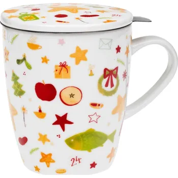 Vánoční tradice - porcelánový hrnek s nerez sítkem a pokličkou, 350 ml