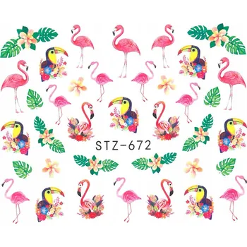 Samolepky na zdobení nehtů, vodní vzory, barevné Plameňáci STZ-672