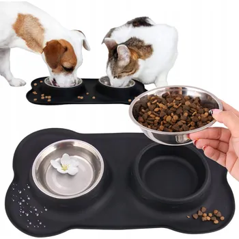 Miska pro psa Sada dvou kovových misek Wobell černá 0,7 l