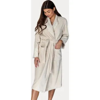 Pánské oblečení Soft Cotton Dámský elegantní župan MAYA v dárkovém balení, Světle béžová, 420 g / m², Česaná prémiová bavlna 100%, Dlouhý - vel. M