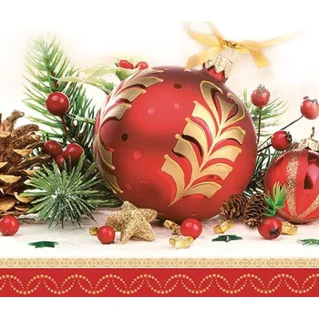 Papírový ubrousek Ubrousky 'Daisy' 33 x 33 cm 3N (20 ks) - (Vánoce) baňka červená