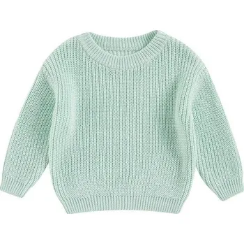 Dívčí svetr Dětský pletený svetr pro miminko Podzimní a zimní volný top s dlouhým rukávem Jednobarevný akrylový a bavlněný svetr pro dívky i chlapce tyrkysová 3