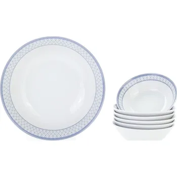 Nádobí Thun 1794 Kompotová souprava, český porcelán, Opal. modrá mřížka, 7 d., Thun