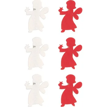 Vánoční dekorace Maják Anděl 5cm 6ks bílý, červený filc na kolíčku