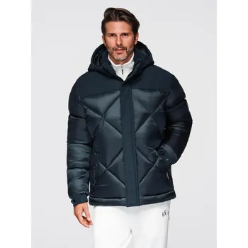 Pánská casual bunda Ombre Men's hooded jacket with geometric diamond quilting - navy blue Ombre modrá | bílá 3450333