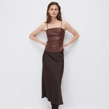 Dámská sukně Reserved - Saténová midi sukně - tmavě hnědá - 074GG-89X - 074GG-89X-L