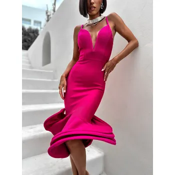 Dámské šaty Tmavě růžové elegantní šaty CIRKES s výztuží Velikost: L