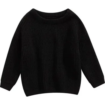 Dívčí svetr Dětský pletený svetr pro miminko Podzimní a zimní volný top s dlouhým rukávem Jednobarevný akrylový a bavlněný svetr pro dívky i chlapce černá 4