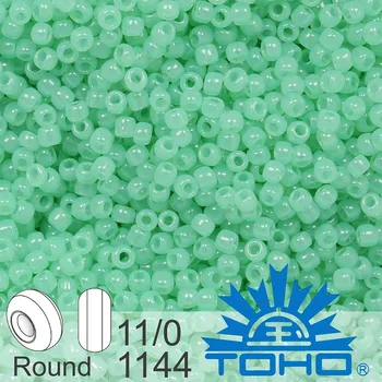 Korálek Korálky TOHO tvar ROUND (kulaté). Velikost 11/0. Barva č. 1144-Milky Kiwi . Balení 8g.