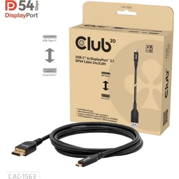 Datový kabel Club3D Kabel USB-C na DisplayPort 2.1 DP54 Bi-Directional, 8K120Hz, 4K480Hz, 2m
