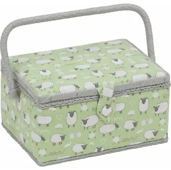 Organizér galanterie Střední košík na šití, pletení a háčkování - Ovečky (Sewing box : Sheep)