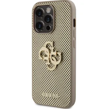 Pouzdro na mobilní telefon Guess PU Perforated 4G Glitter Metal Logo Zadní Kryt pro iPhone 15 Pro Gold GUHCP15LPSP4LGD