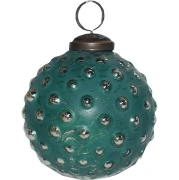Vánoční ozdoba Zeleno-stříbrná skleněná ozdoba koule – 7x7 cm