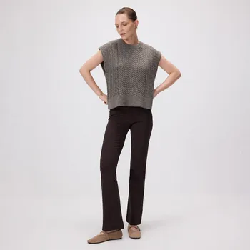 Dámské kalhoty Reserved - Zvonové kalhoty s viskózou - tmavě hnědá - 459GG-89X - 459GG-89X-38