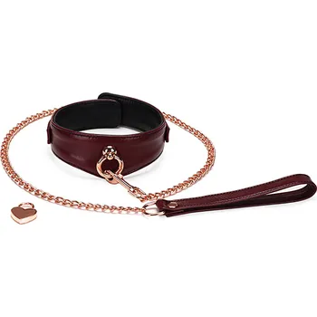 BDSM obojek Liebe Seele Wine Red Curved Collar & Leash, bdsm kožený obojek s vodítkem
