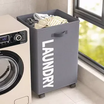 Kapsle na praní Textilní koš na prádlo šedý na kolečkách 79l (LNDR6)