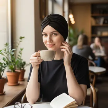 Ebbie Bavlněný turban-style - ČERNÝ Velikost: 54